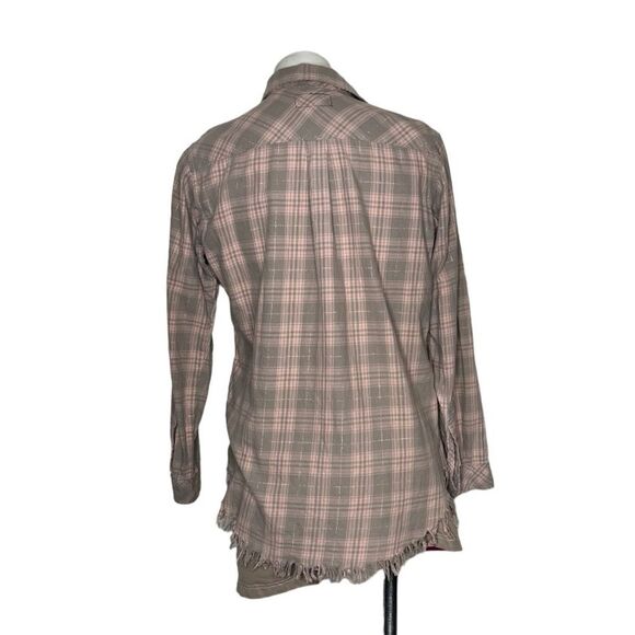 CURRENT ELLIOTT Plaid Shirt The Prep School Fray Pink Taupe Tinsel Size 2 - Picture 3 of 12